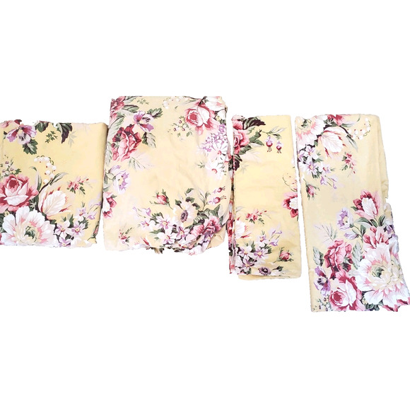 VTG Ralph Lauren Queen Sheets Set & Pillowcases SOPHIE BROOKE Yellow Floral - Picture 1 of 13